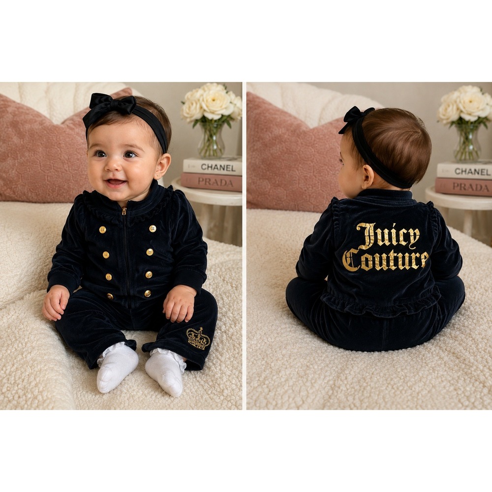 Y2K McBling Juicy Couture Baby Velour Tracksuit Blue Gold Logo 
Set 3-6 months